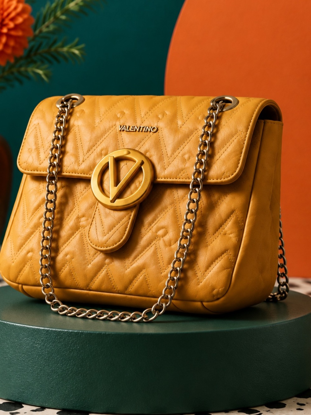 Valentino Camel Quilted Shoulder/Crossbody Bag.